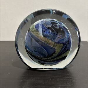 Vtg Large Signed 1995 Rollin Karg Dichroic Abstract Art Glass Paperweight/Decor
